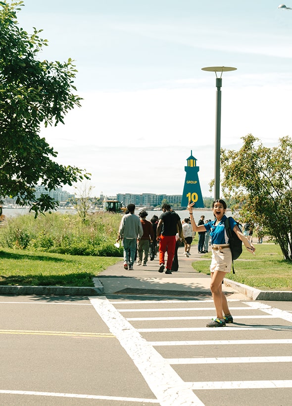 Student giving tour during orientation