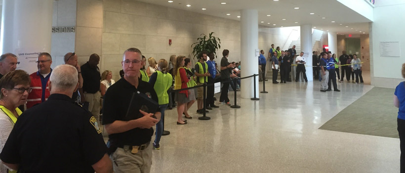 People waiting in line in the Campus Center