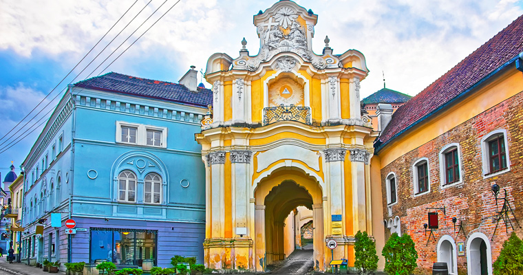 Basilian monastery gate in the Old Town of Vilnius, Lithuania 